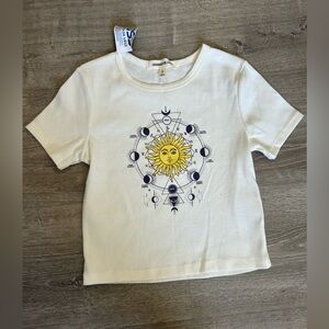 Obsessive Love Whimsigothic Moon Phases Sun Moon Cream Ribbed Crop Top Size XL